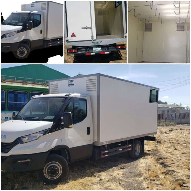 Mobile refrigerated truck for ANTA Manufacturing with insulated cargo area.